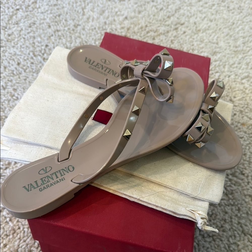 Valentino Garavani Tan Leather Sandals with Branded Detailing